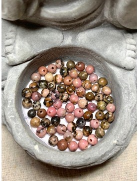 RHODONITE Rose et Noire Perle 4mm à l'unité