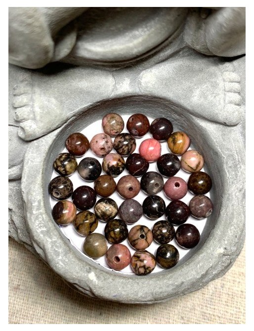 RHODONITE Rose et Noire Perle 6mm à l'unité