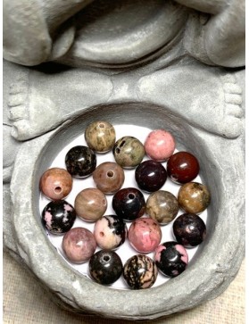 RHODONITE Rose et Noire Perle 8mm à l'unité
