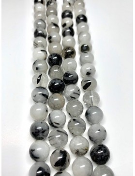 QUARTZ Inclusion TOURMALINE Perles en fil 10mm origine Bresil (36 perles environ)