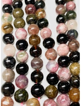 ? Perles Tourmaline multicolore à l'unité ou en fil - 10mm