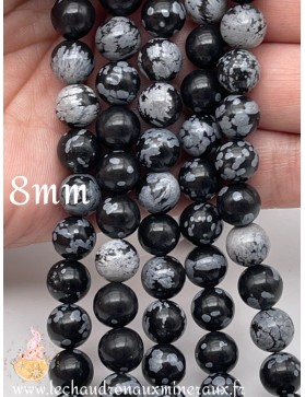Perles 8mm d'Obsidienne Flocon de Neige du Mexique - Élégance Hivernale.