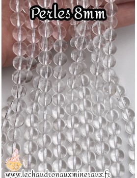 Perles de Cristal de Roche 8mm - Éclat naturel pour des bijoux raffinés.