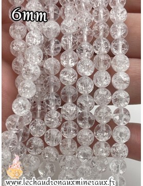cristal de roche perles 6mm craquelée