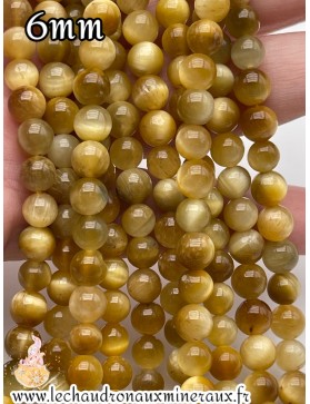 Perles Oeil de Tigre Doré 6mm pour Bijoux - Éclat et Protection dans vos Créations