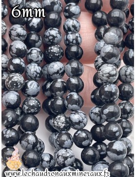 Perles 6mm d'Obsidienne Flocon de Neige - Motifs Naturels Élégants pour Bijoux Faits Main