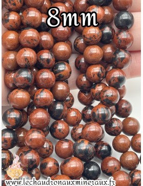 Perles 8mm d'Obsidienne Acajou du Mexique - Élégance Sombre et Mystérieuse.