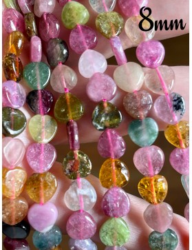 Perles Tourmaline Multicolore 8mm en Forme de Cœur - Énergie et Élégance pour Vos Bijoux