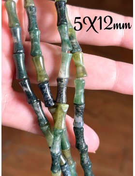 Perles Agate Mousse 5X12mm en Forme de Bambou - Créez des Bijoux Inspirés par la Nature