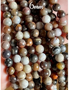 Perles de Bois Pétrifié 6mm - Matériau Naturel pour Bijoux Artisanaux