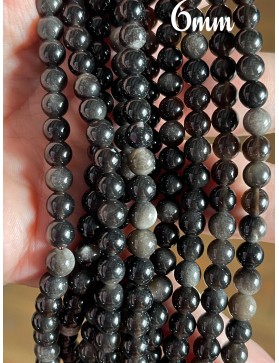 Perles d'Obsidienne Argentée de 6mm - Idéales pour la création de bijoux uniques de qualité supérieure.
