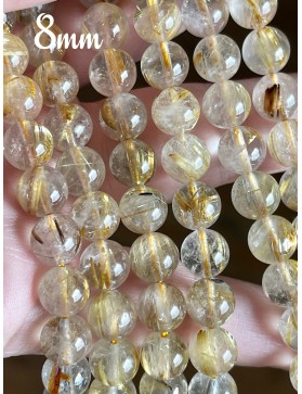Perles de Quartz Rutile 8mm - Idéales pour la Création de Bijoux Uniques