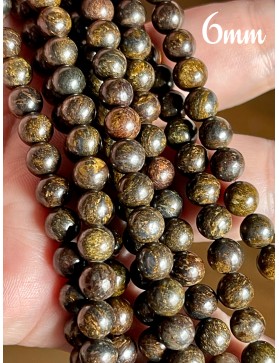 Perles de Bronzite 6mm - Nuances de Brun et de Vert - Pierres Naturelles d'Inde pour Bijoux