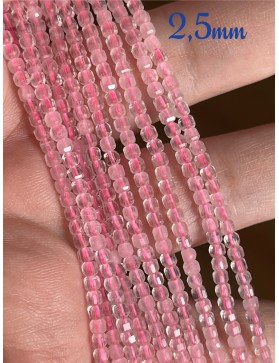 Perles Carrées Facettées de Quartz Rose 2,5mm - Douceur Naturelle pour Vos Bijoux Faits Main