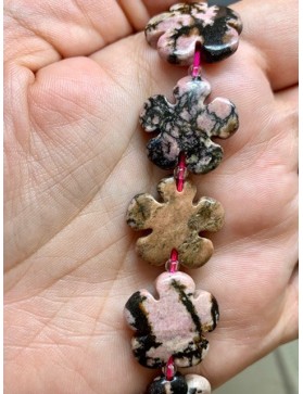 RHODONITE ROSE ET NOIRE perles "Fleur" à l'unité 20mm